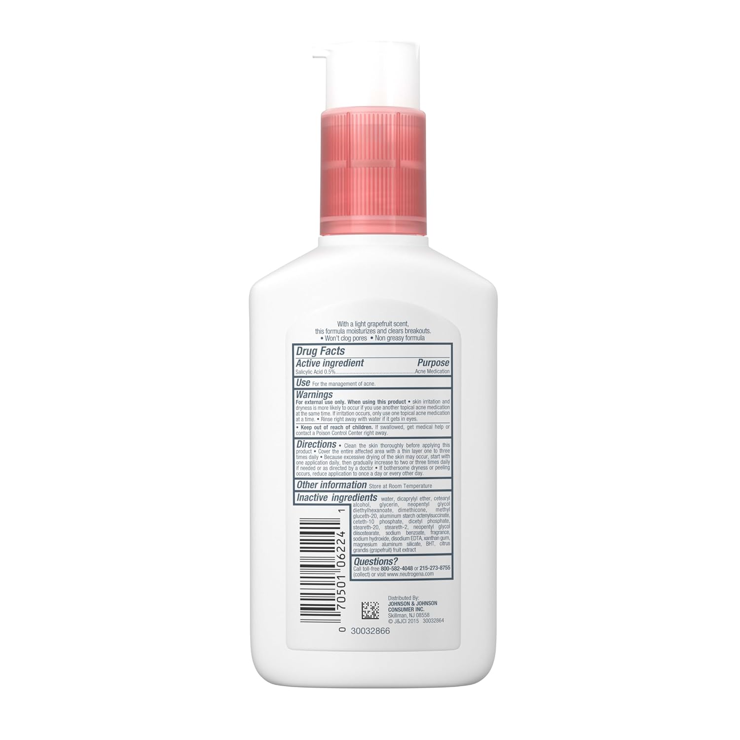 Neutrogena Oil-Free Acne Pink Grapefruit Moisturizer 118 ml bottle with pink cap