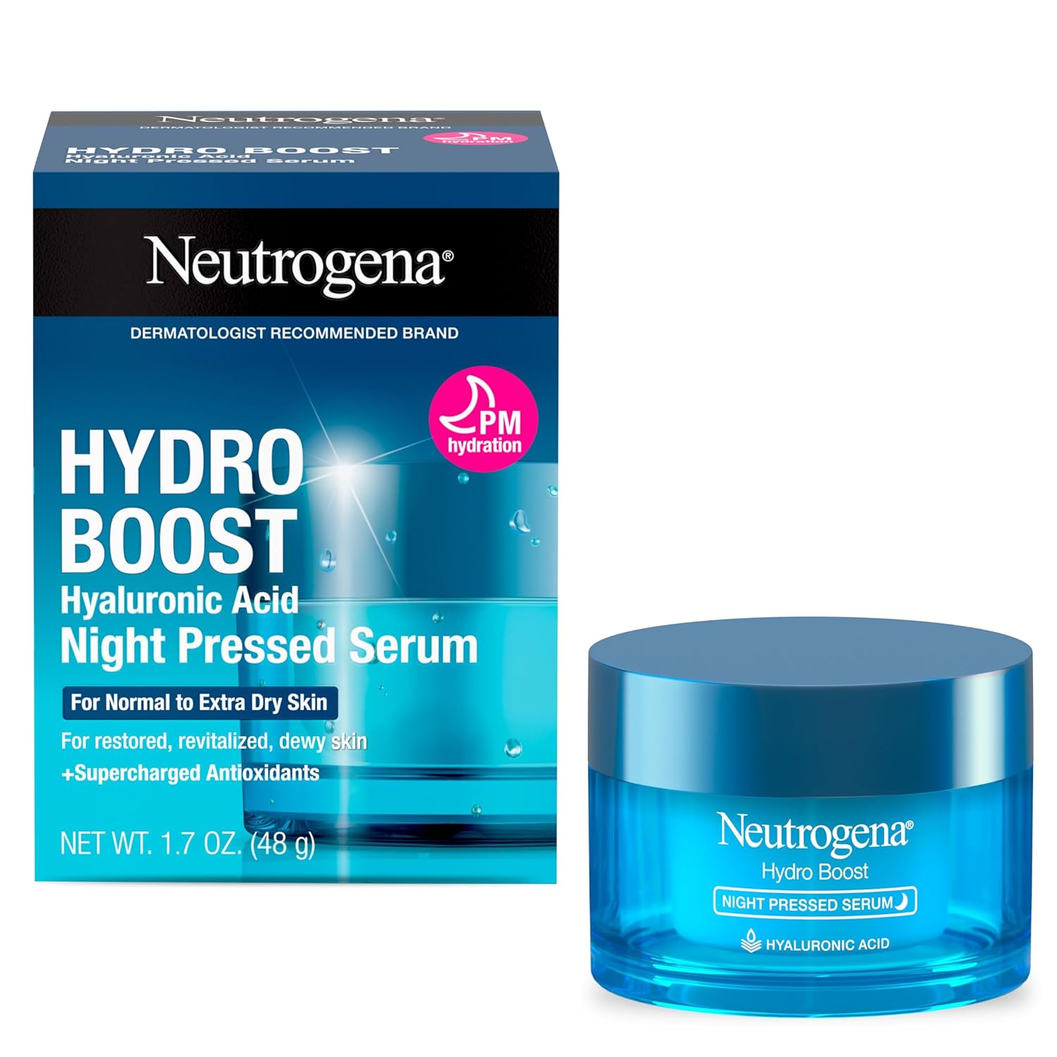Neutrogena Hydro Boost Hyaluronic Acid Night Pressed Serum 48g jar and box
