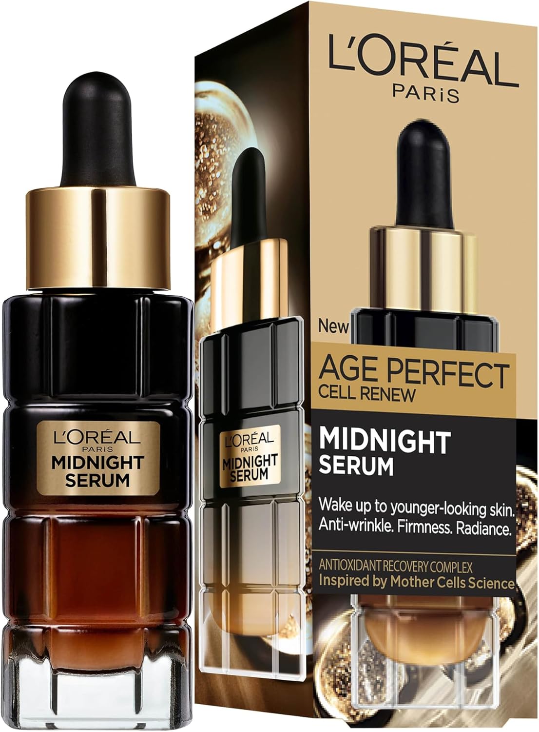 L'Oréal Paris Age Perfect Cell Renew Midnight Serum 30ml with dropper bottle and packaging