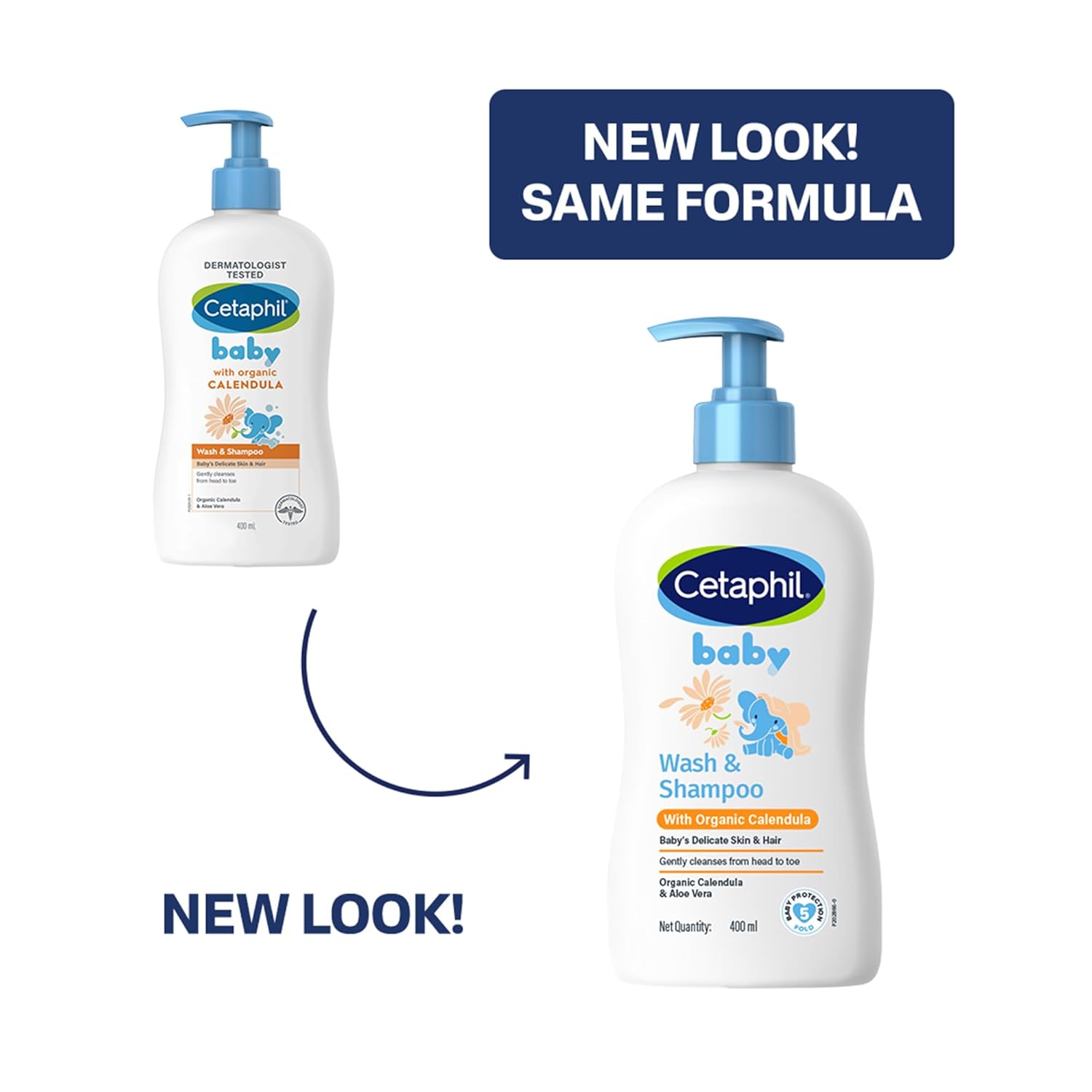 Cetaphil Baby Wash and Shampoo with organic calendula 400ml bottle with blue pump dispenser