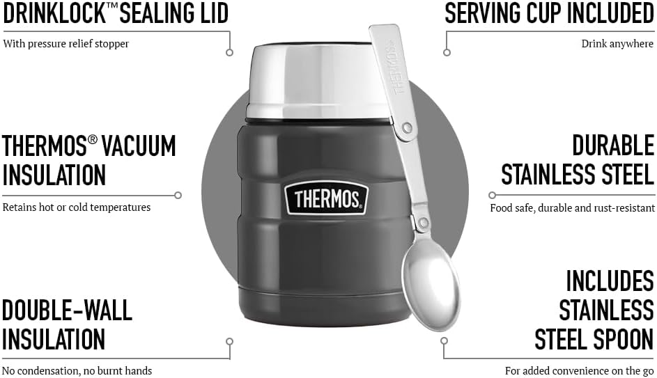 Thermos Stainless King matte black 470ml food flask with serving cup