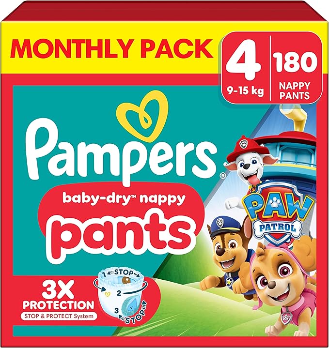 Pampers Baby-Dry Nappy Pants Size 4, 180 pack monthly pack