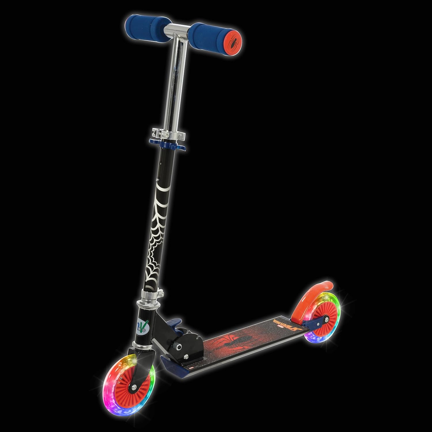 Marvel Spider-Man folding in-line scooter with light-up wheels, blue and red