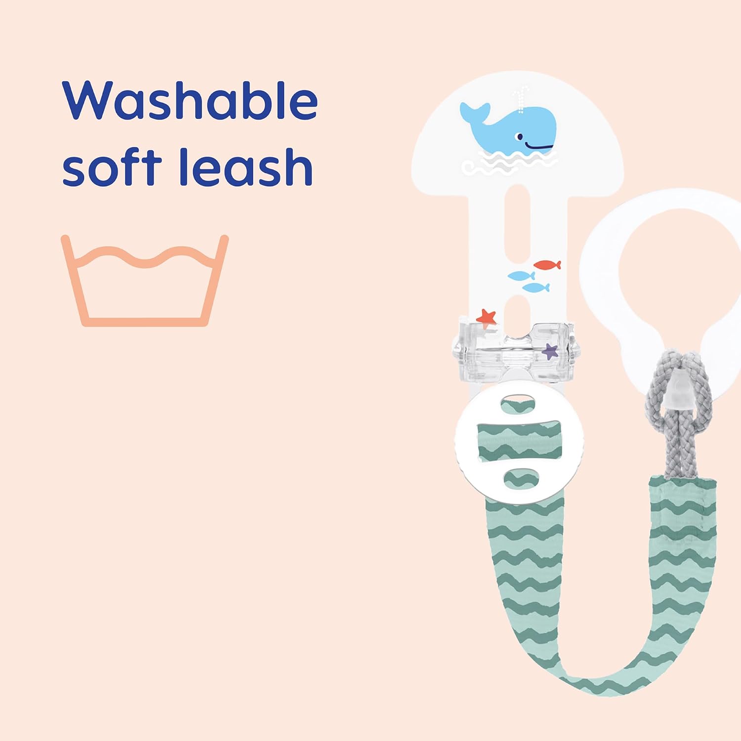 MAM Style Clip pink 2-pack washable soft leash for babies
