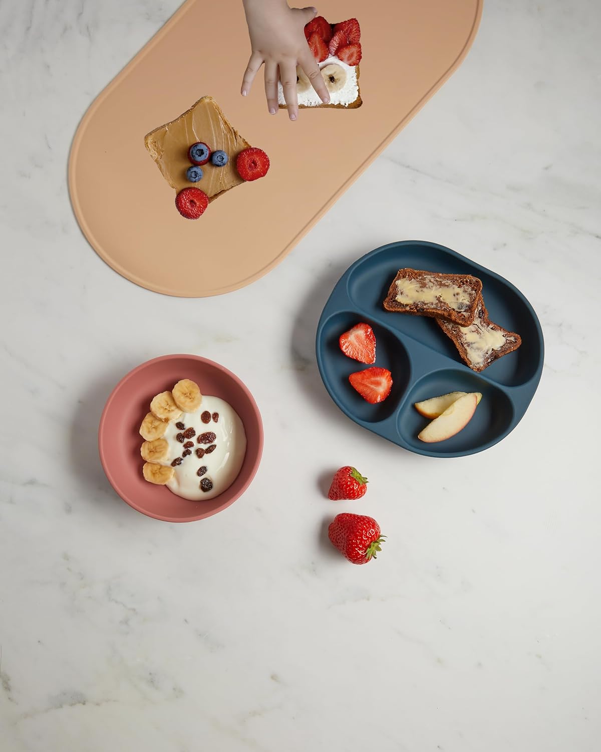 Vital Baby NOURISH silicone suction plate moody blue with divided compartments for baby feeding