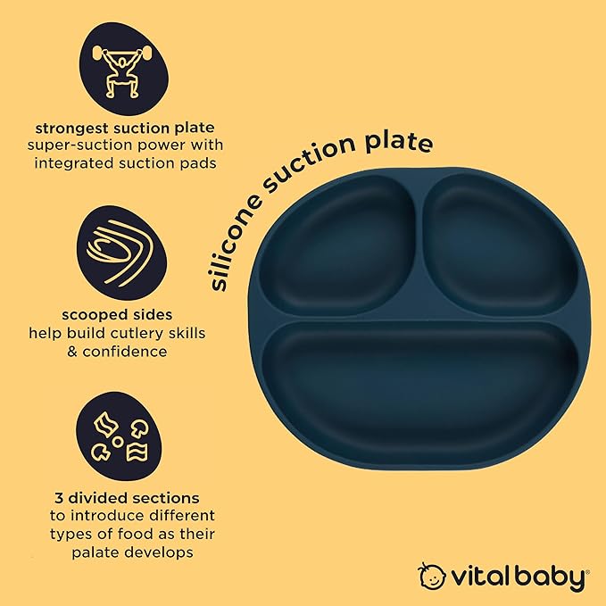Vital Baby NOURISH silicone suction plate moody blue with three divided sections