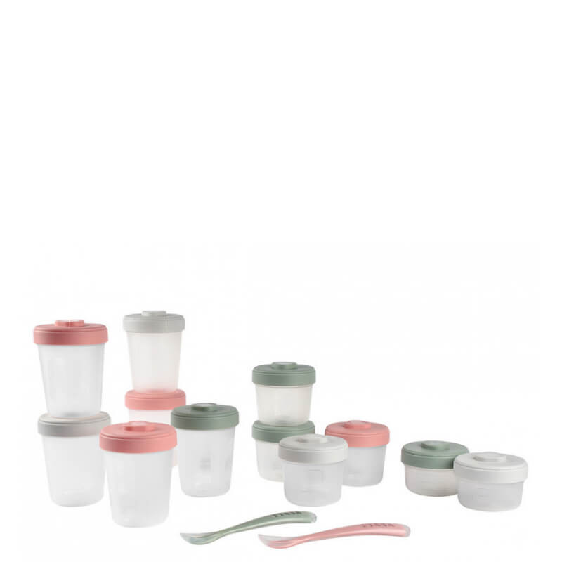 Béaba Clip Portions food storage containers set eucalyptus with spoons 4M+