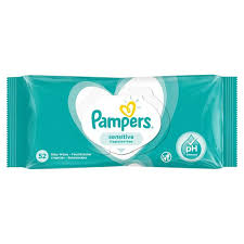 Pampers Sensitive baby wipes 52 wipes per pack white and turquoise packaging