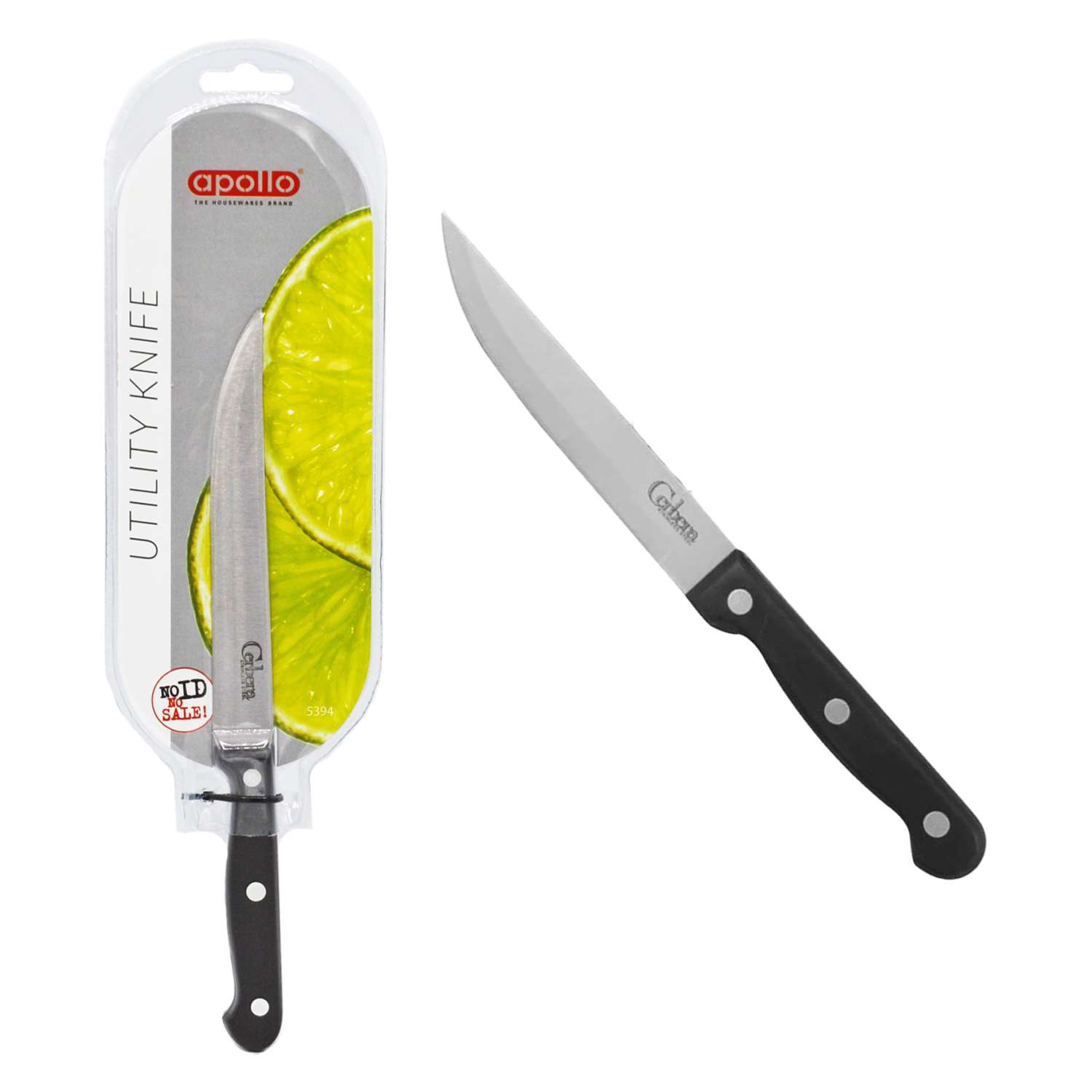 Apollo Cerbera utility knife 11cm with black handle and silver blade