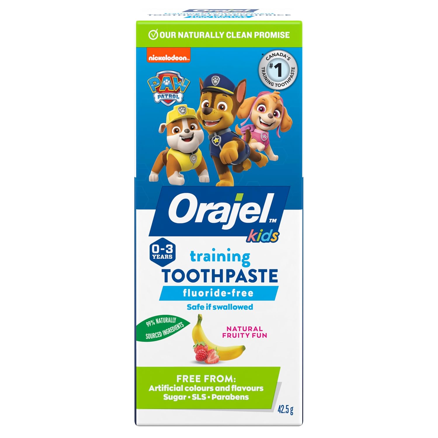 Orajel Kids fluoride-free training toothpaste, Fruity Fun flavour, 42.5g tube