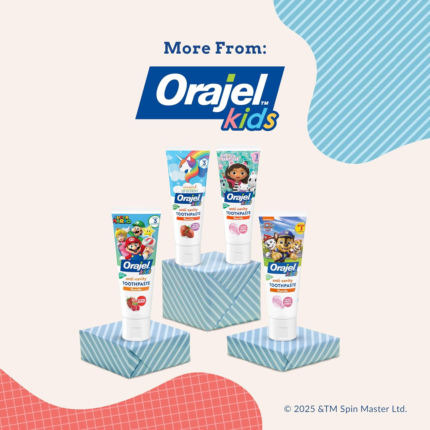 Orajel Kids Paw Patrol anti-cavity fluoride toothpaste with characters on tube