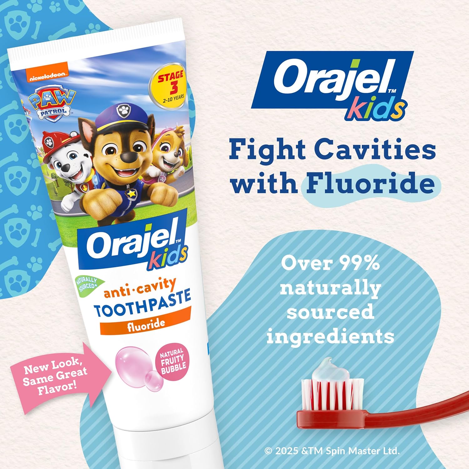 Orajel Kids Paw Patrol anti-cavity fluoride toothpaste with natural fruit bubble flavour