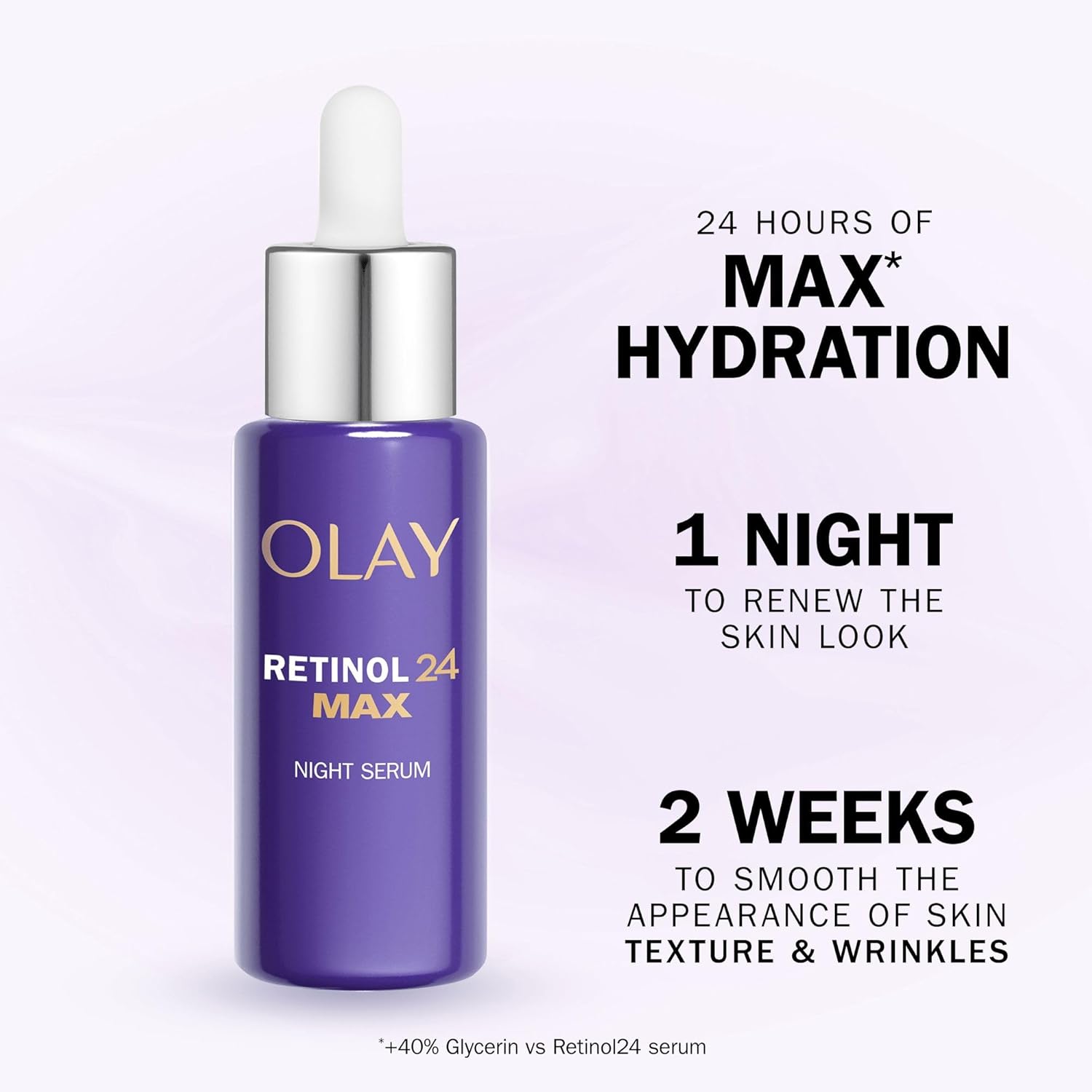 Olay Retinol 24 MAX purple night serum with dropper applicator