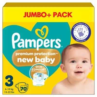 Pampers Premium Protection New Baby Size 3 nappies, 70 count jumbo pack