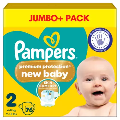 Pampers Premium Protection New Baby Size 2 nappies, 76 pack, 4kg-8kg