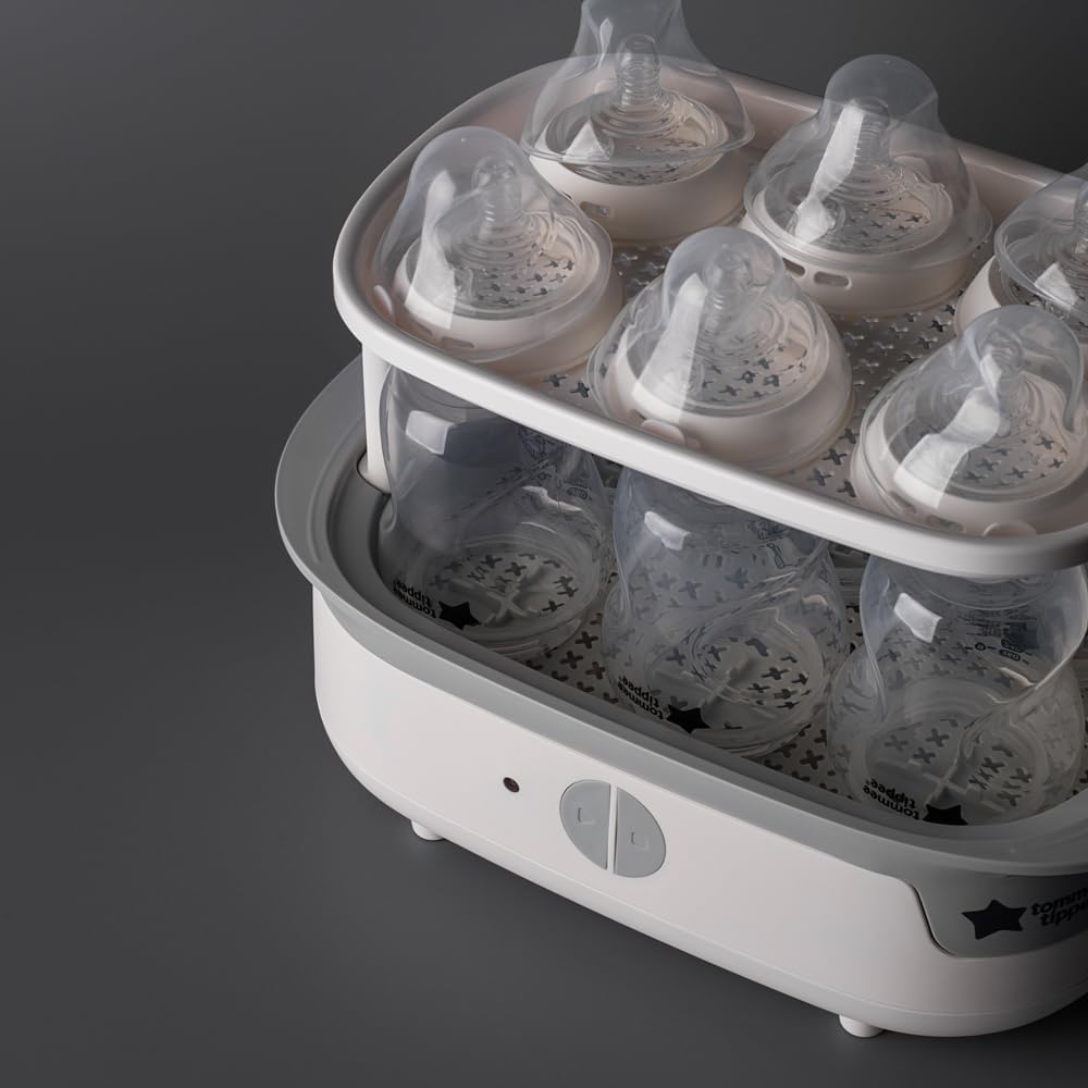 Tommee Tippee Supersteam electric steam steriliser in white with multiple bottle capacity