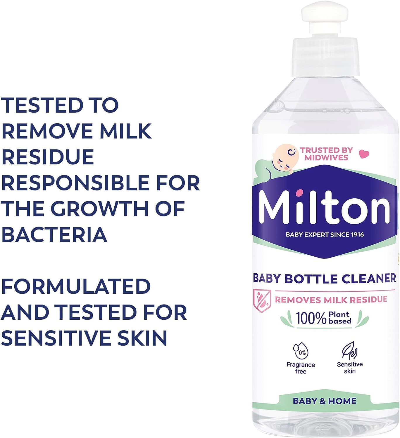 Milton Baby Bottle Cleaner 500ml clear liquid with white pump dispenser