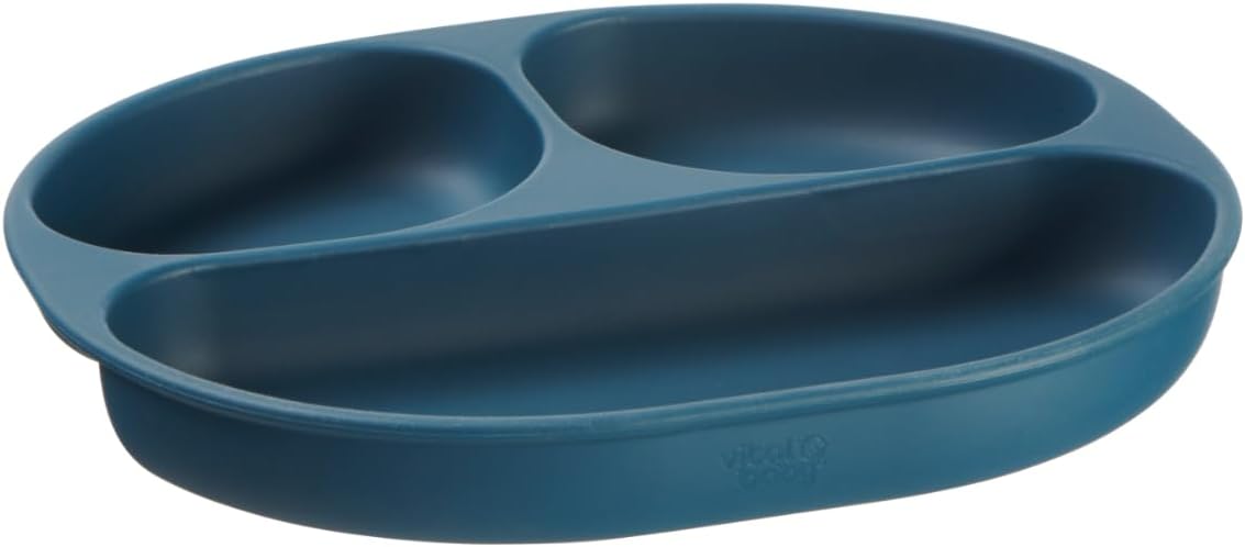 Vital Baby NOURISH silicone suction plate in moody blue, three compartments