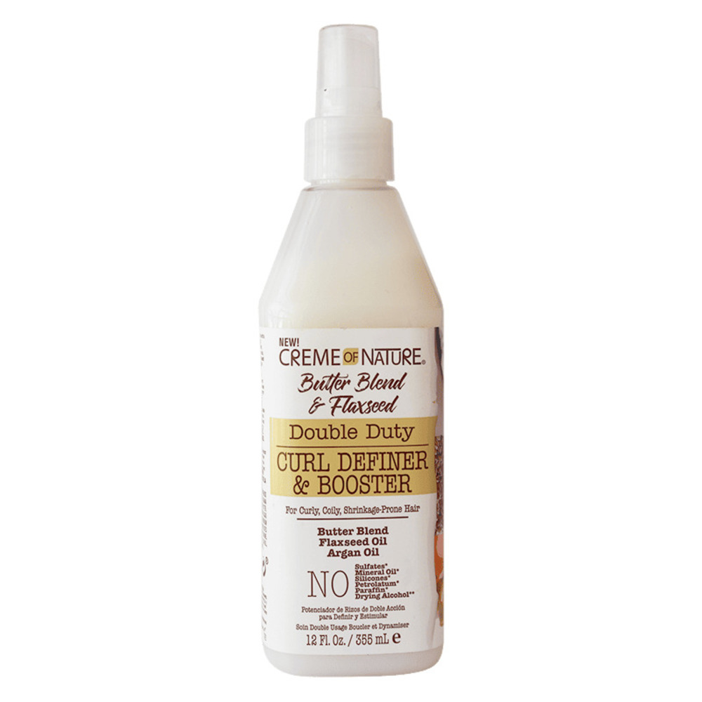 Creme of Nature Butter Blend and Flaxseed Double Duty Curl Definer and Booster spray bottle