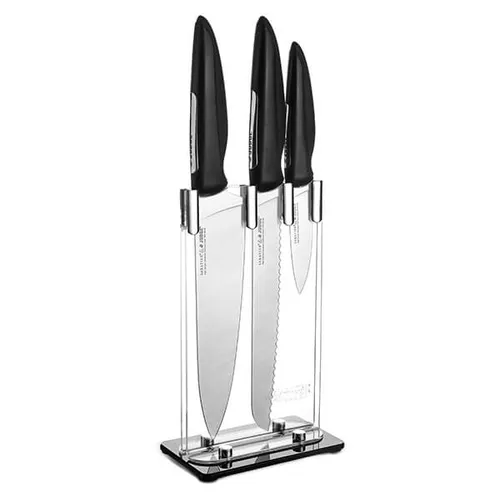 Judge Sabatier 3 piece knife block set with black handles and stand