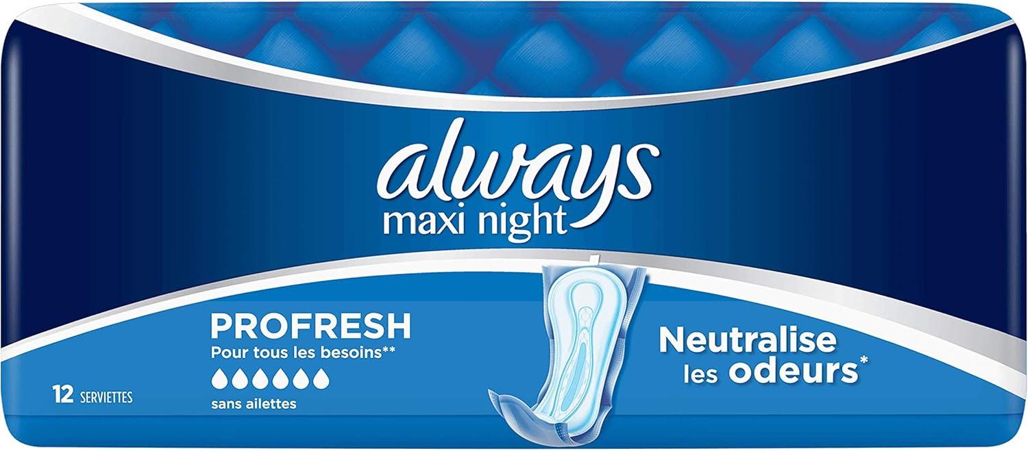 Always Maxi Night ProFresh sanitary towels, 12 pads, blue packaging