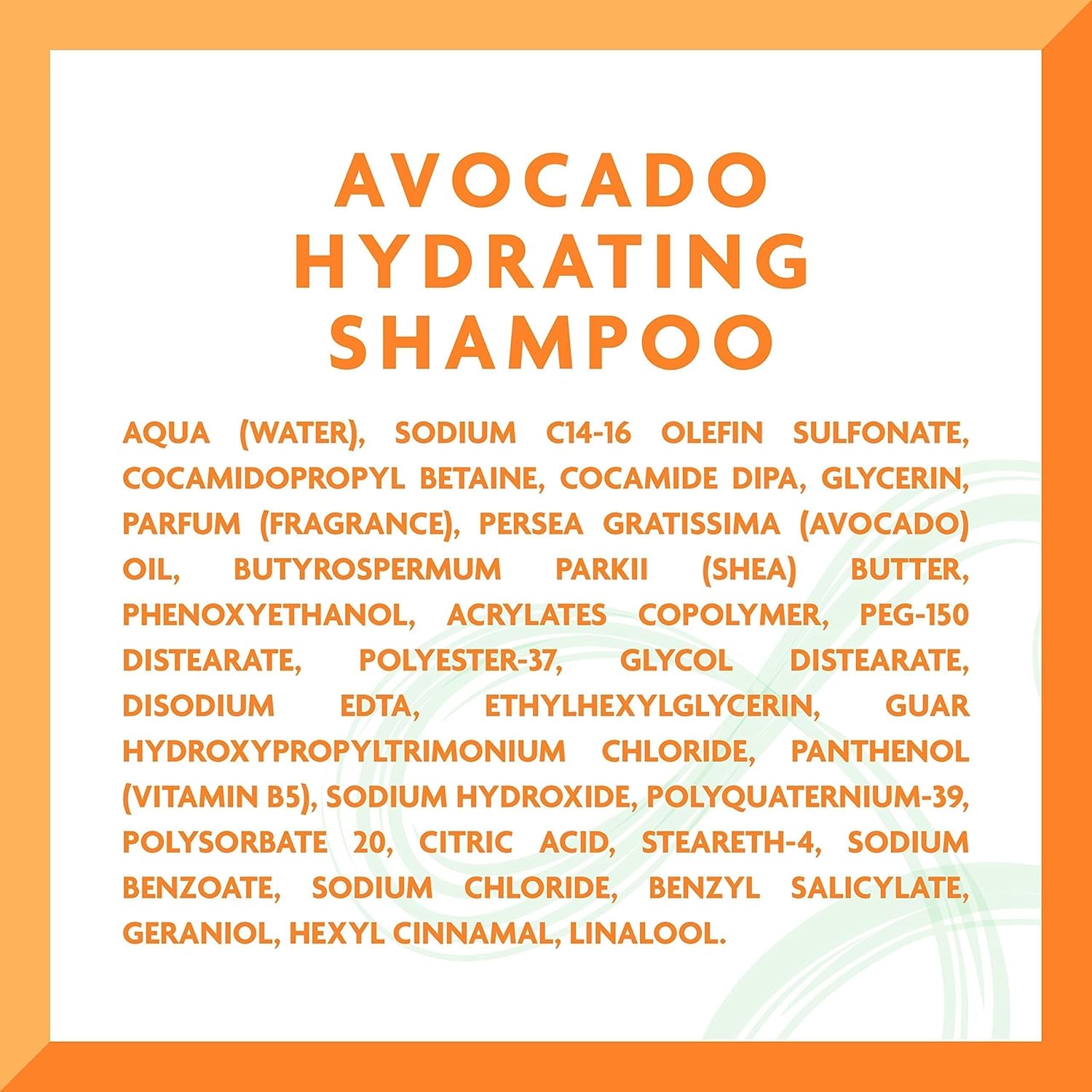 Cantu Avocado Hydrating Shampoo 400ml bottle with ingredients list displayed
