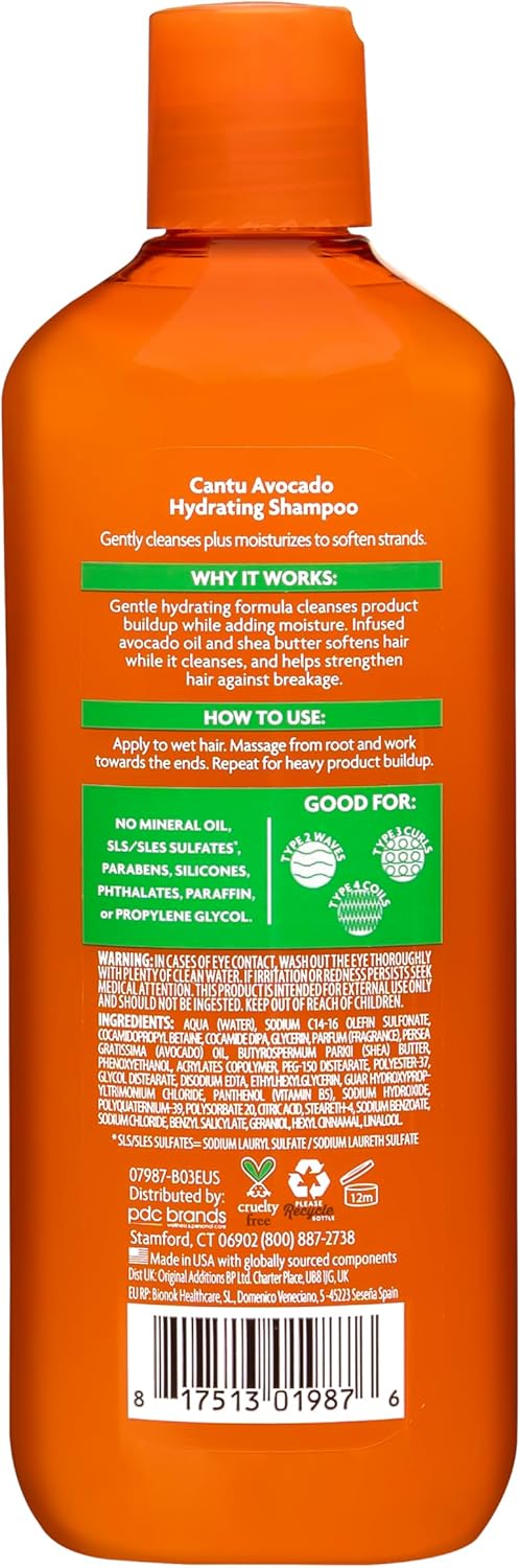 Cantu Avocado Hydrating Shampoo 400ml orange bottle with orange cap