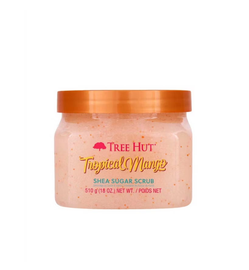 Tree Hut Shea Sugar Scrub Tropical Mango 510g jar with orange lid