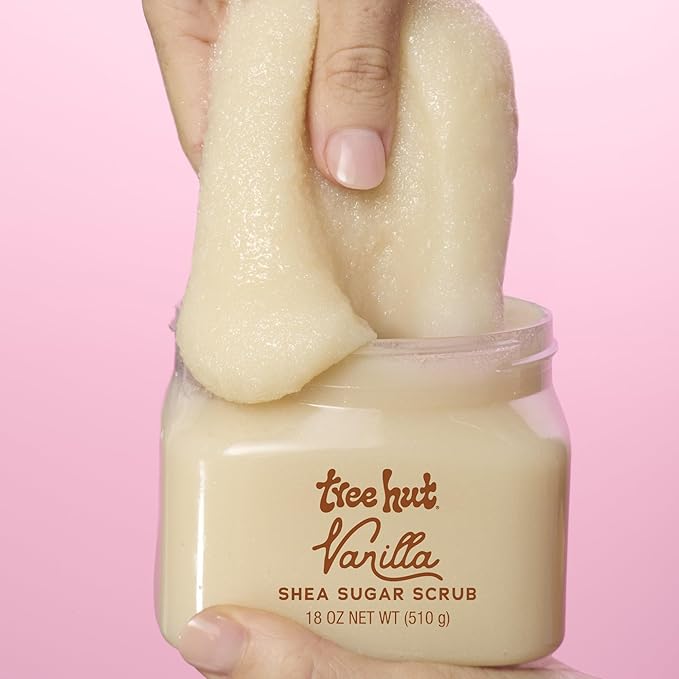 Tree Hut Vanilla Shea Sugar Scrub 18 oz jar with cream texture