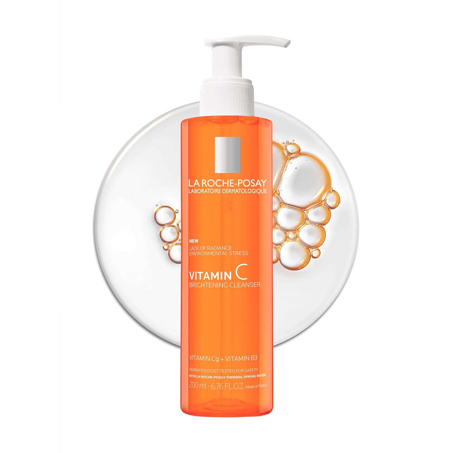 La Roche-Posay Vitamin C Brightening Cleanser 200ml orange pump bottle