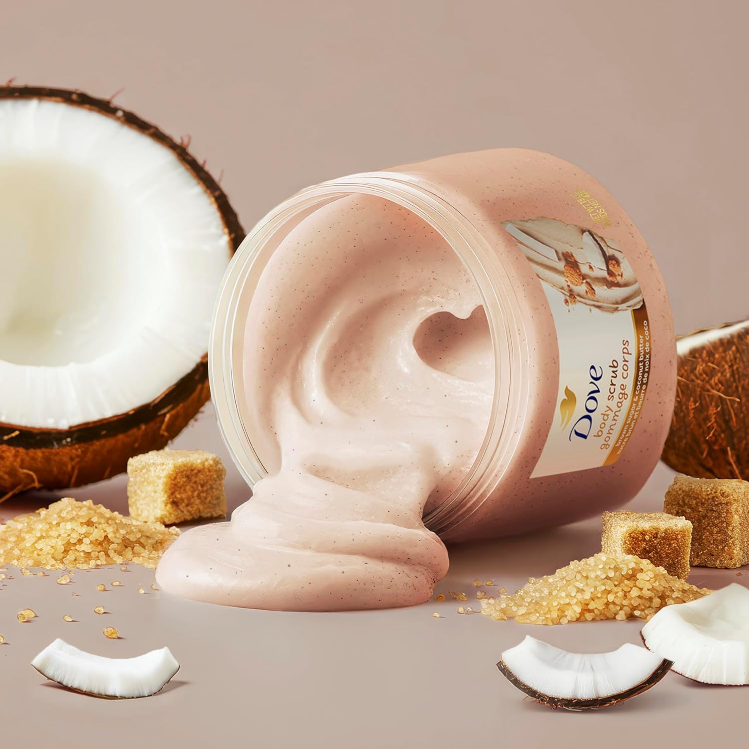 Dove Brown Sugar and Coconut Butter exfoliating body scrub 425g jar with cream texture