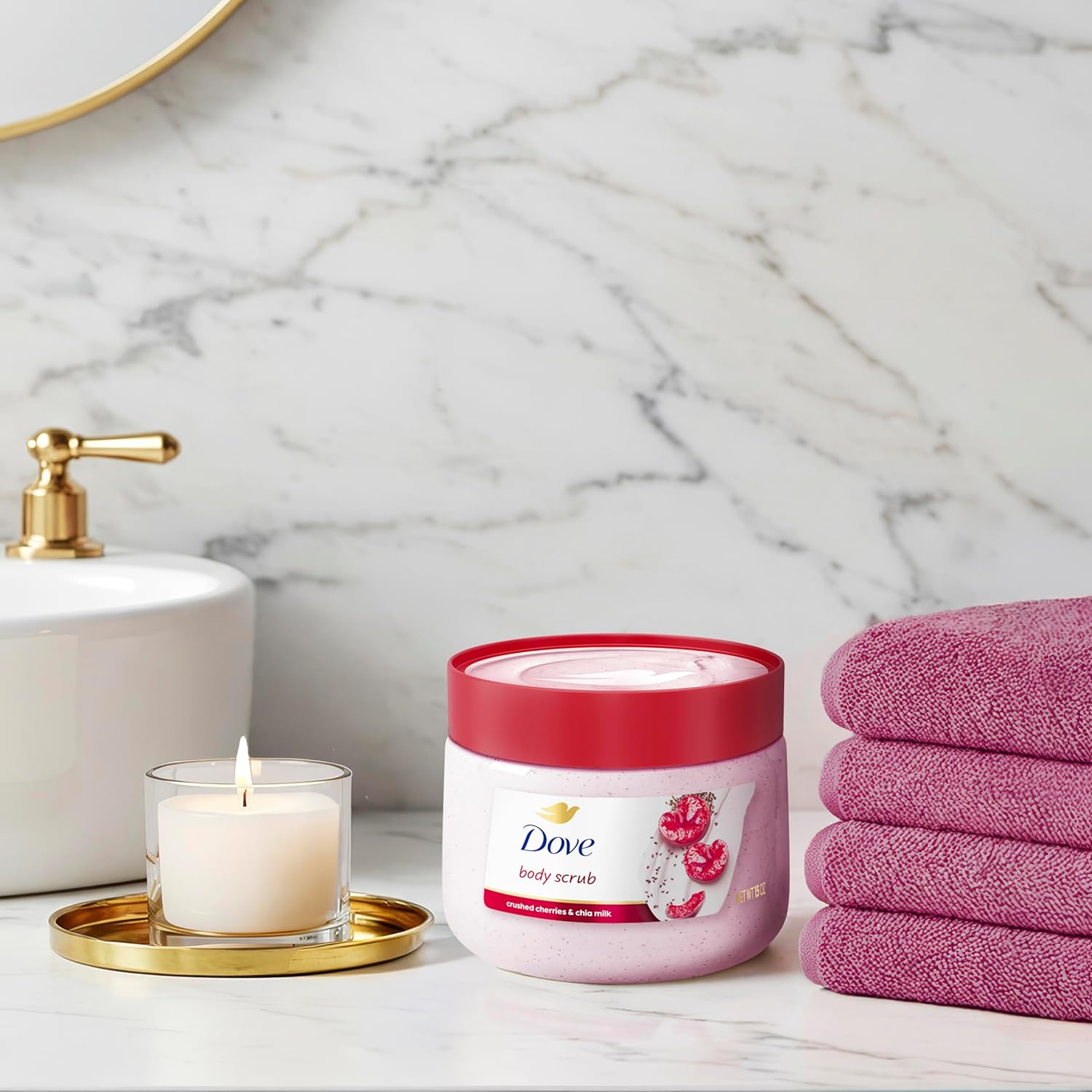 Dove Exfoliating Body Scrub Crushed Cherries and Chia Milk 425g jar