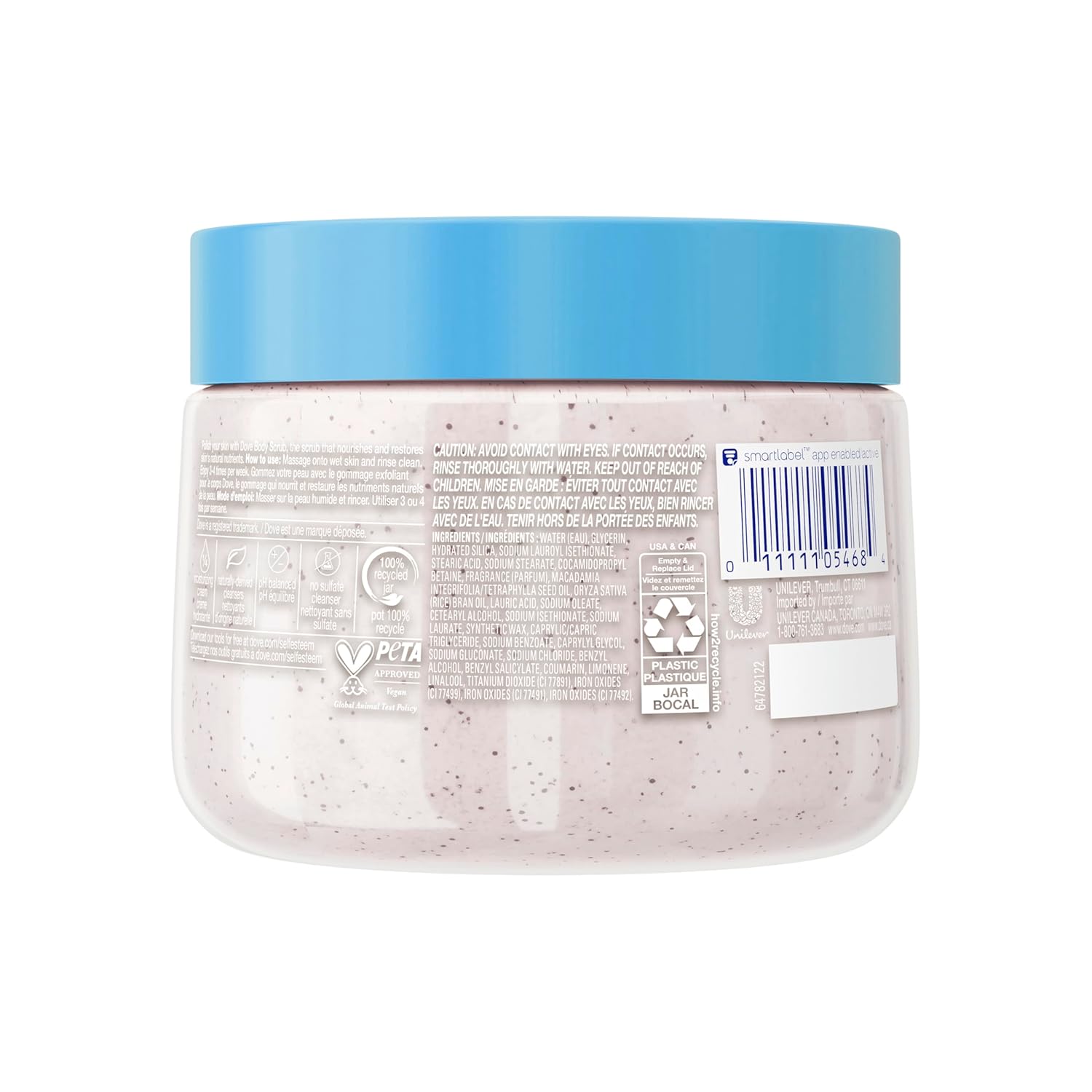 Dove Exfoliating Body Scrub Crushed Macadamia and Rice Milk jar