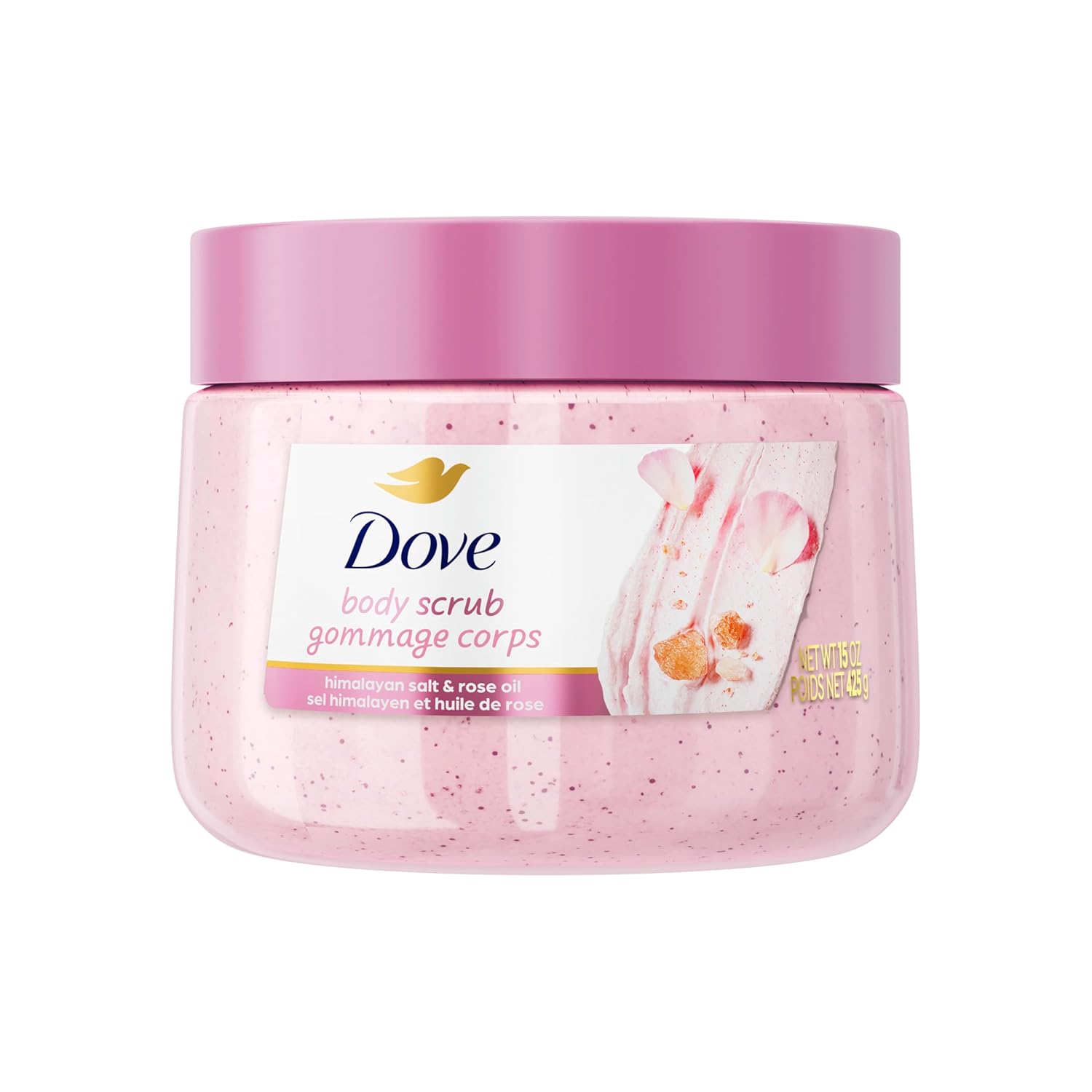 Dove Himalayan salt and rose oil body scrub 425g pink jar