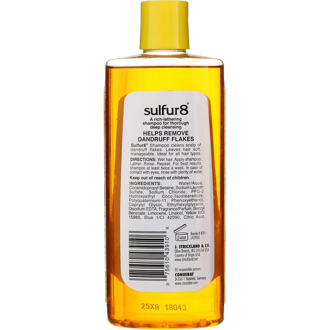 Sulfur8 Medicated Anti-Dandruff Shampoo yellow bottle with yellow cap
