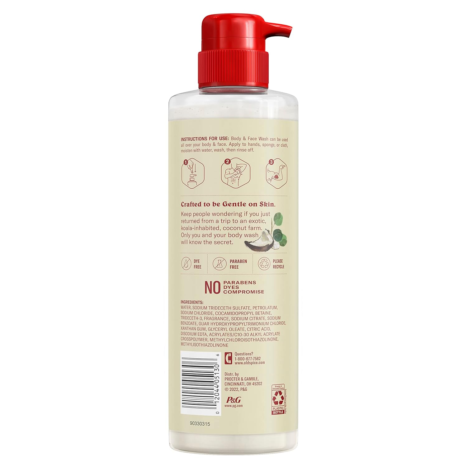 Old Spice GentleMan's Blend body wash with eucalyptus and coconut oil, pump bottle
