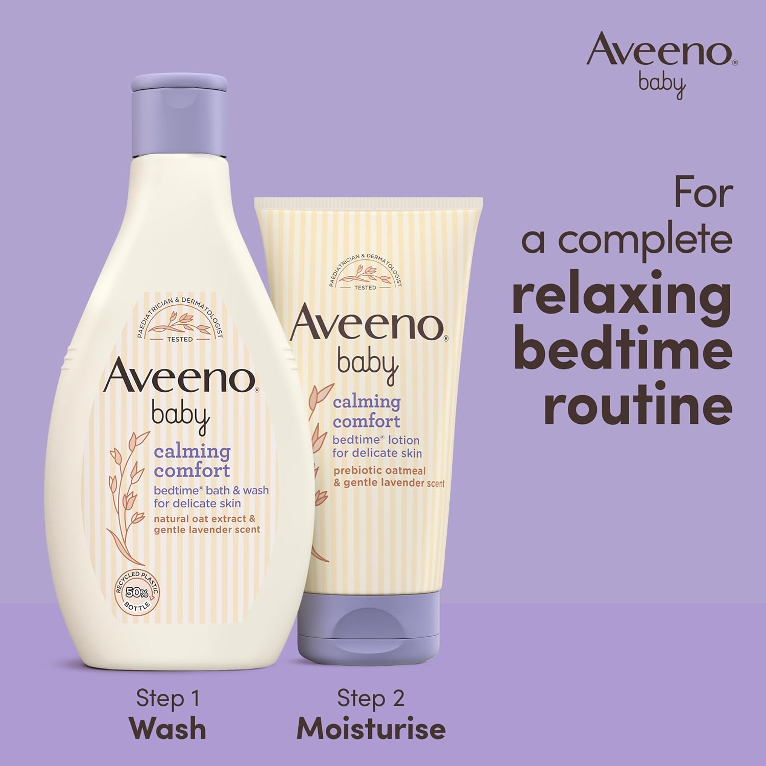 Aveeno Baby Calming Comfort Bedtime Bath & Wash 250ml bottle with lavender scent