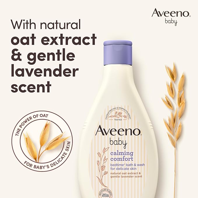 Aveeno Baby Calming Comfort Bedtime Bath & Wash 250ml bottle with lavender scent