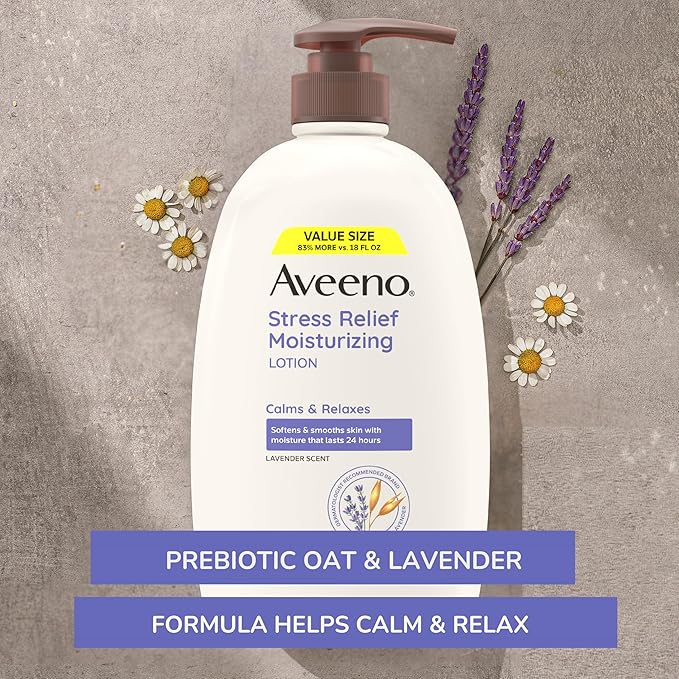 Aveeno Stress Relief Moisturizing Lotion 975ml with lavender and prebiotic oat