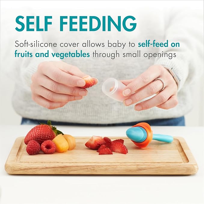 Boon Pulp silicone feeder in mint green for self-feeding fruits and vegetables