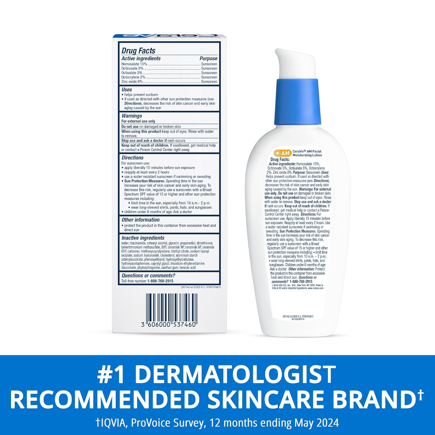CeraVe AM Facial Moisturising Lotion SPF 30 white bottle with blue pump cap 60ml