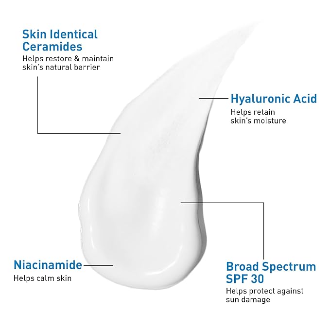 CeraVe AM Facial Moisturising Lotion SPF 30, 60ml white cream bottle