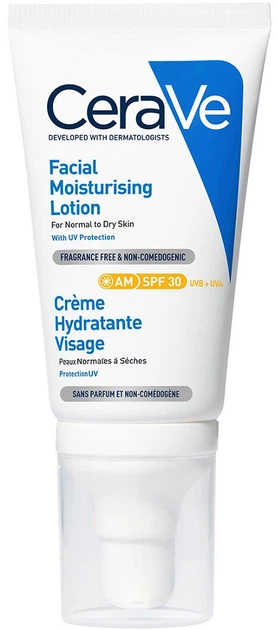 CeraVe AM Facial Moisturising Lotion SPF 30, 52ml tube with pump dispenser