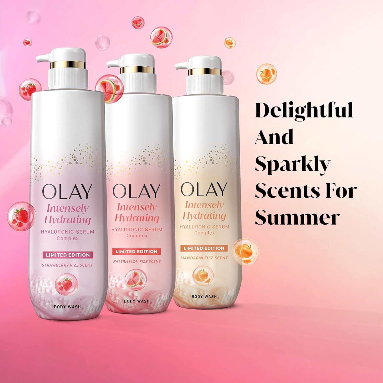 Olay Intensely Hydrating Body Wash Hyaluronic Serum Complex Strawberry Fizz 20fl oz