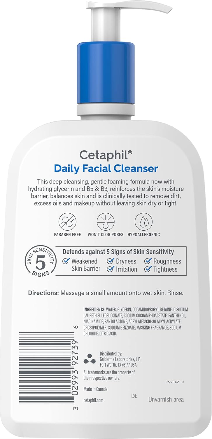 Cetaphil Daily Facial Cleanser sensitive skin 473ml pump bottle