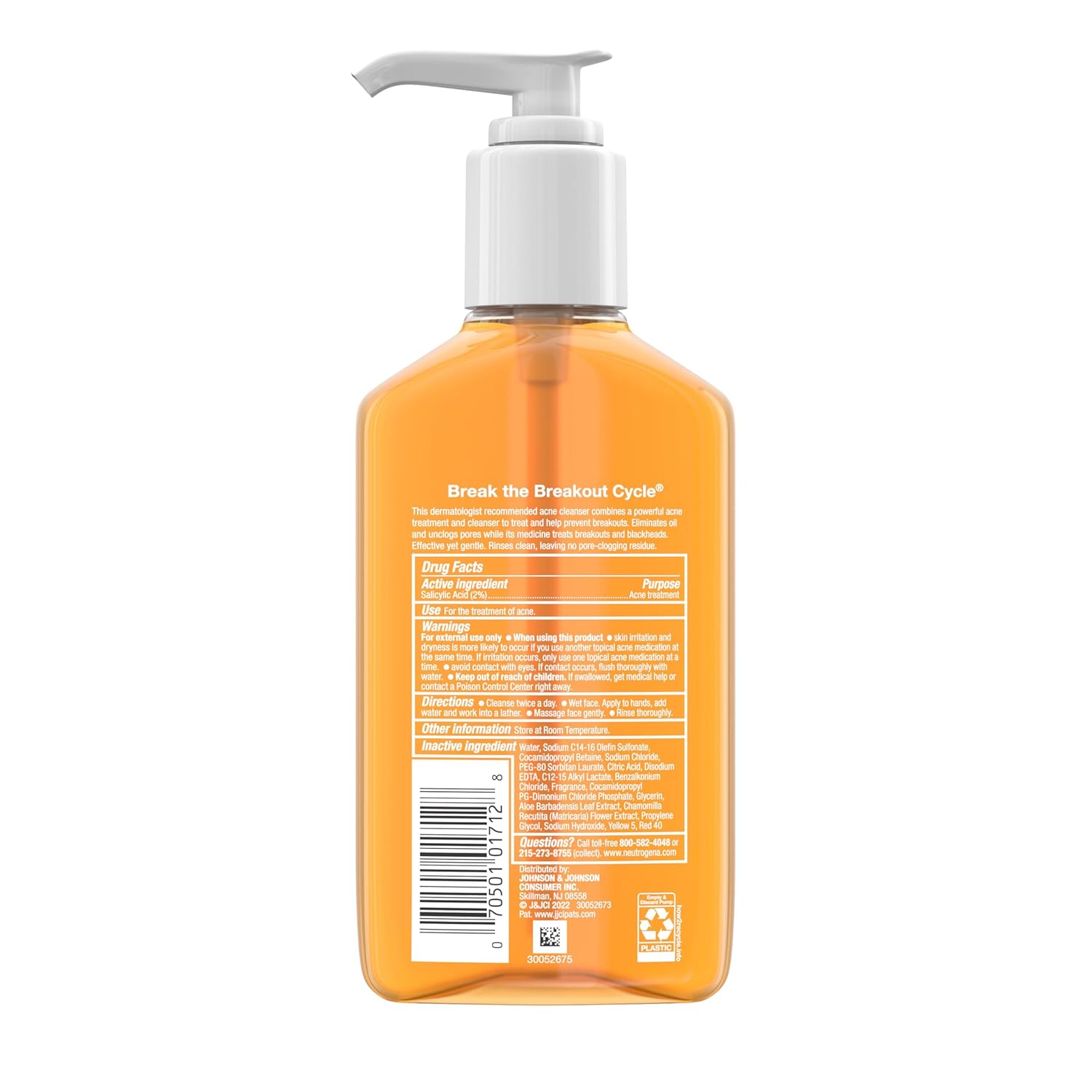 Neutrogena Oil-Free Acne Wash 6 oz orange liquid cleanser pump bottle