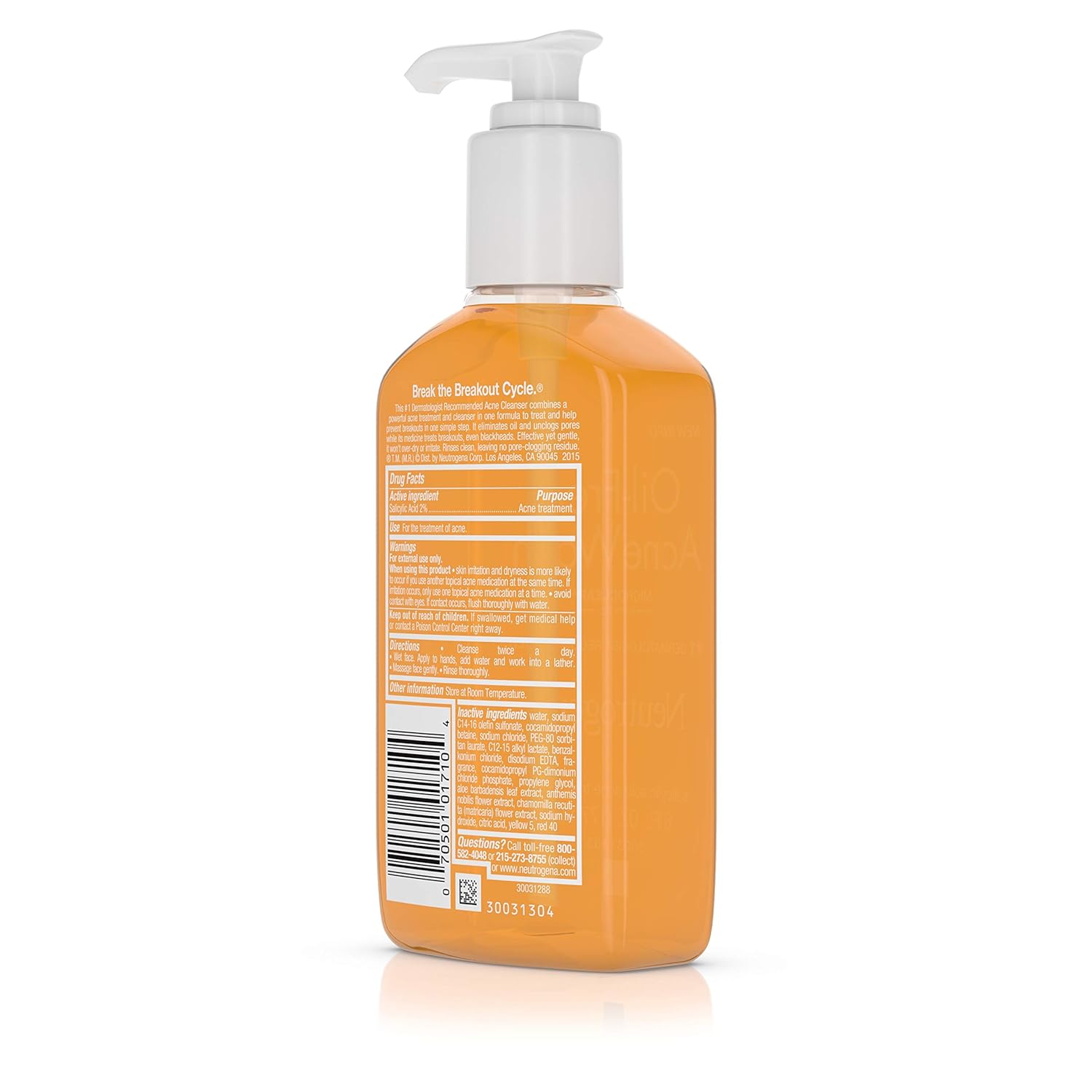 Neutrogena Oil-Free Acne Wash orange liquid cleanser 6 oz pump bottle