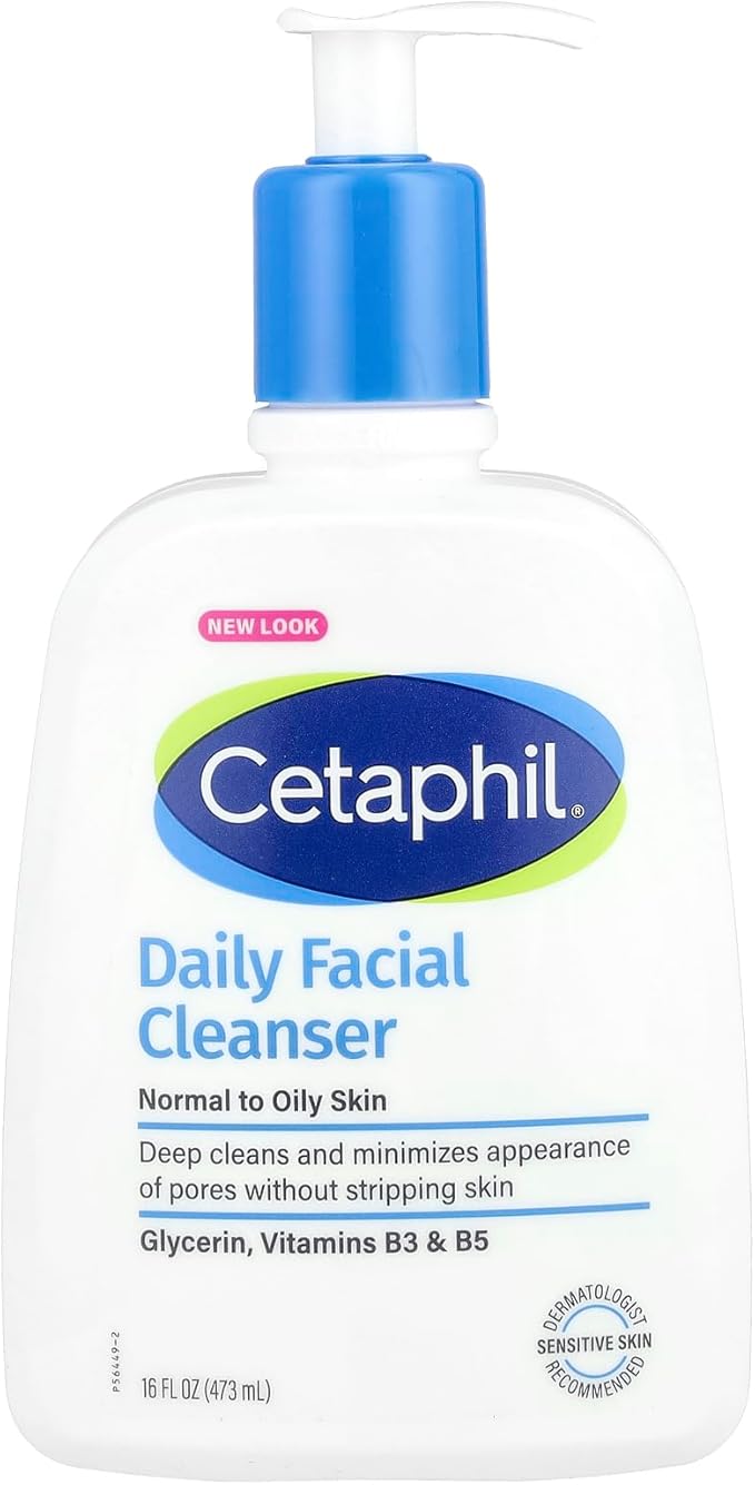 Cetaphil Daily Facial Cleanser 473ml bottle for sensitive skin with pump dispenser