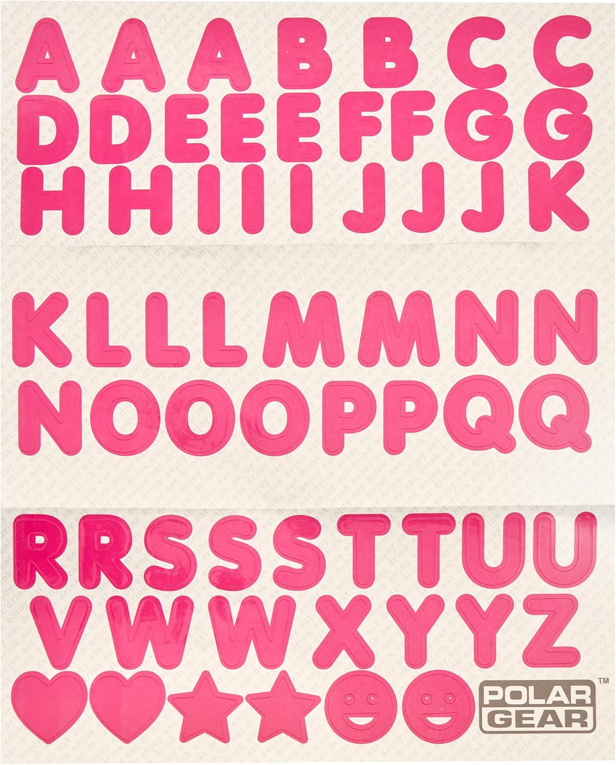 Polar Gear pink personalised letter stickers sheet for kids water bottle