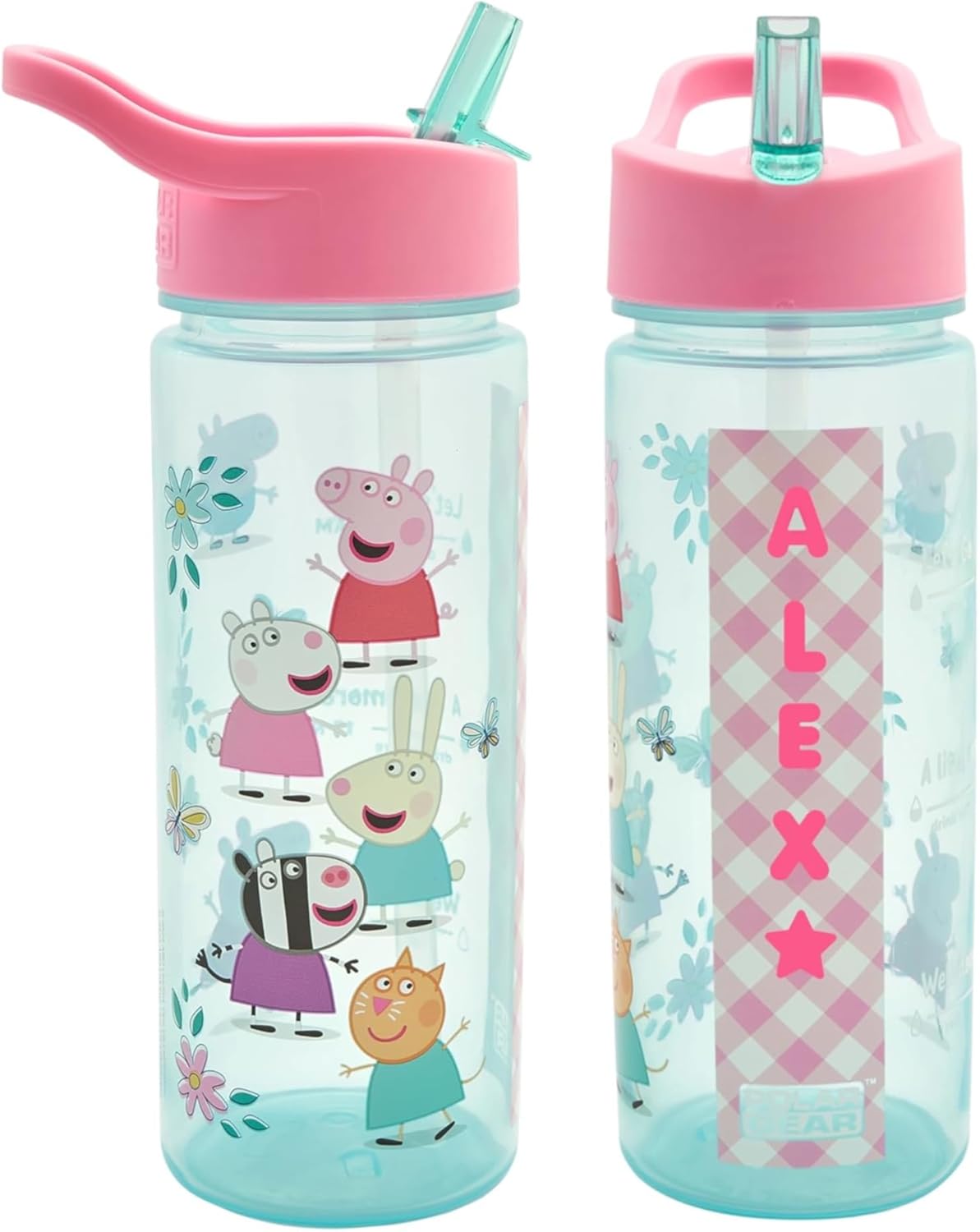 Peppa Pig Polar Gear 500ml water bottle pink turquoise with personalised stickers